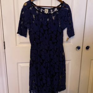 Anthropologie Weston Wear UNCONDITIONAL Osier Blue Lace Dress L understated